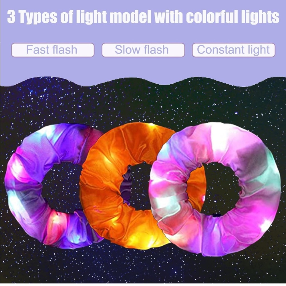 2- Light Up Scrunchies LED Hair Scrunchies Neon Elastic Led Glow Hair Scrunchy